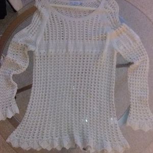 Retro threads crochet sweater dress tan